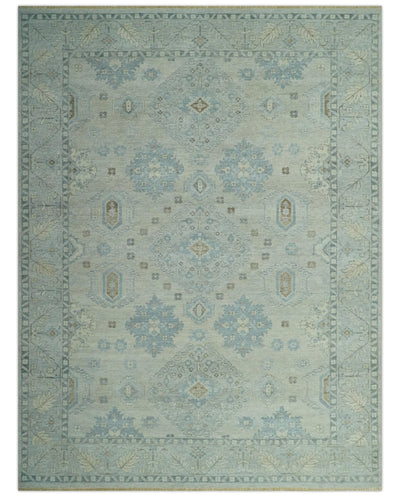 Custom Made Distressed Finished Beige and Gray Traditional mamluk design Low Pile wool Rug - The Rug Decor