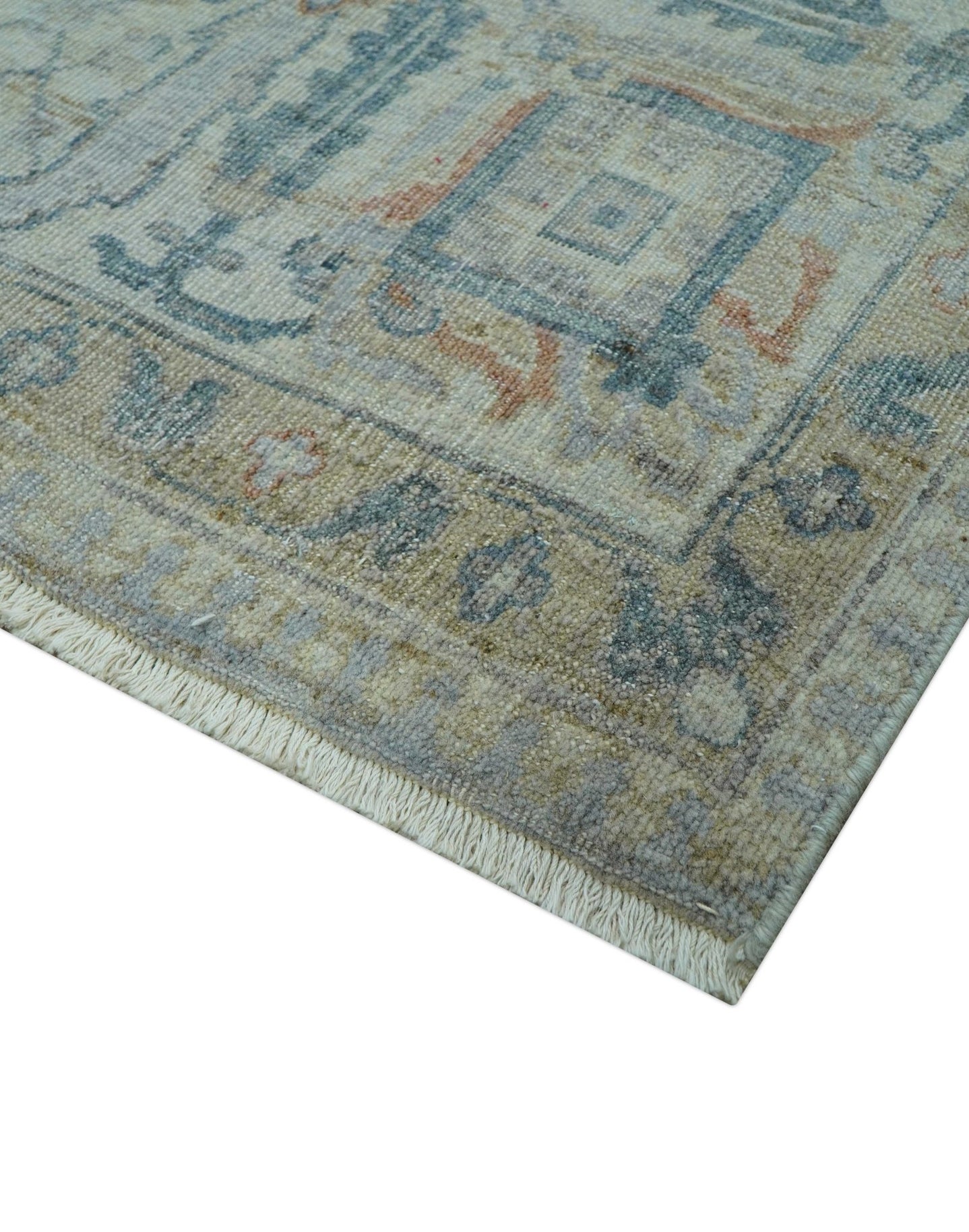 Custom Made Distressed Silver Blue Traditional Hand knotted Wool Area Rug - The Rug Decor