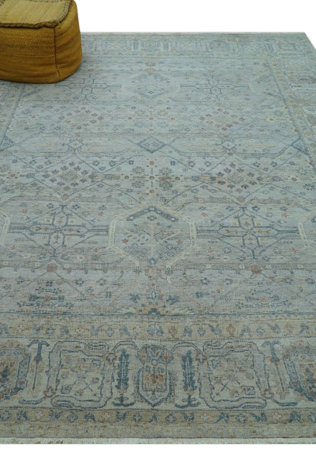 Custom Made Distressed Silver Blue Traditional Hand knotted Wool Area Rug - The Rug Decor