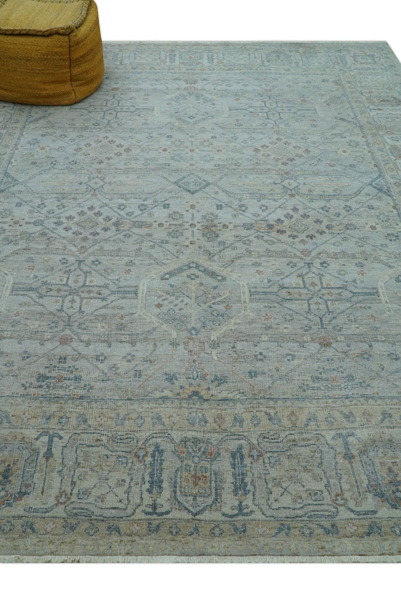 Custom Made Distressed Silver Blue Traditional Hand knotted Wool Area Rug - The Rug Decor