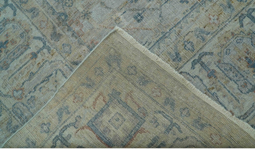Custom Made Distressed Silver Blue Traditional Hand knotted Wool Area Rug - The Rug Decor