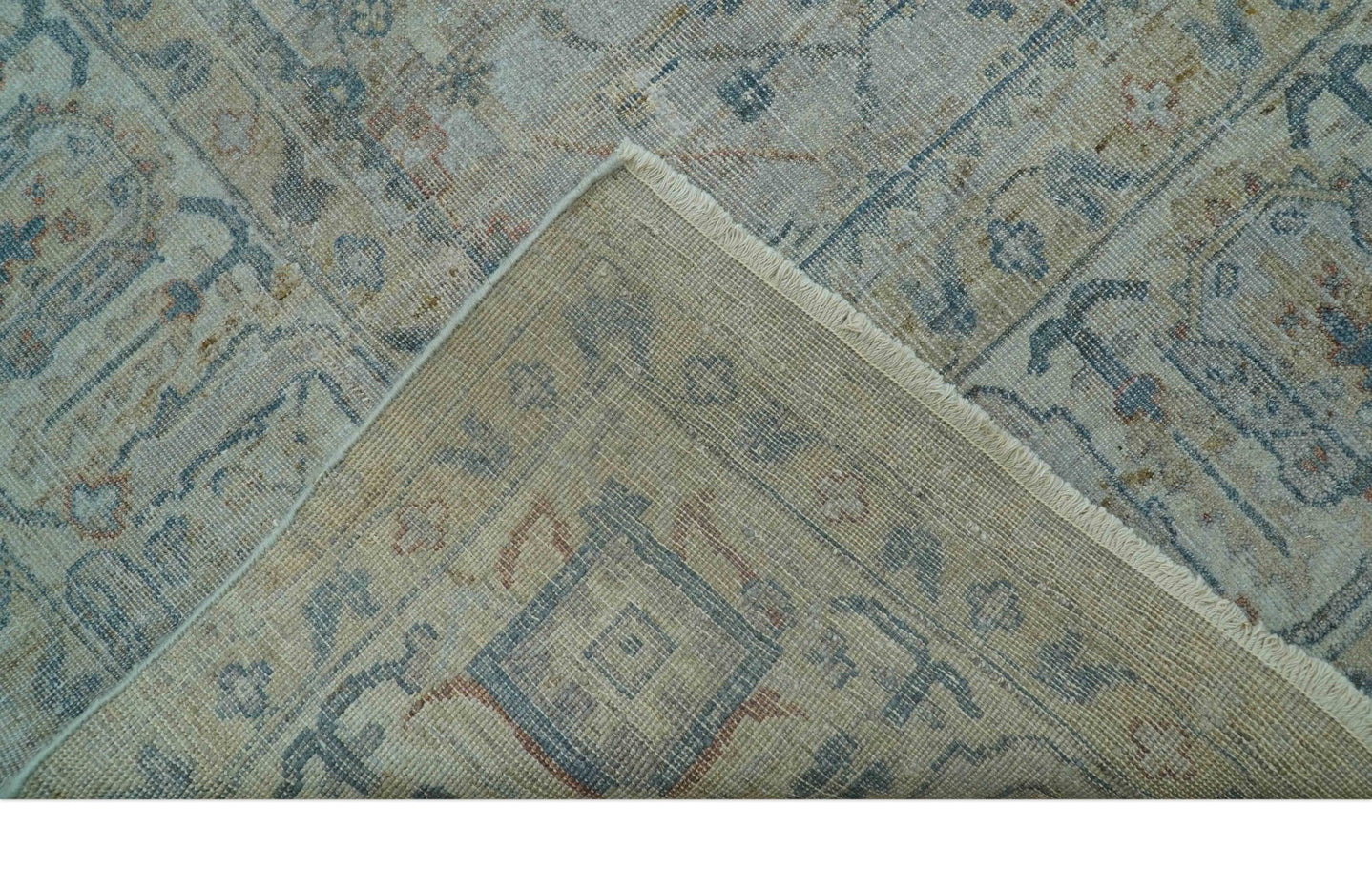Custom Made Distressed Silver Blue Traditional Hand knotted Wool Area Rug - The Rug Decor