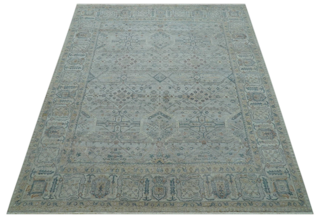 Custom Made Distressed Silver Blue Traditional Hand knotted Wool Area Rug - The Rug Decor