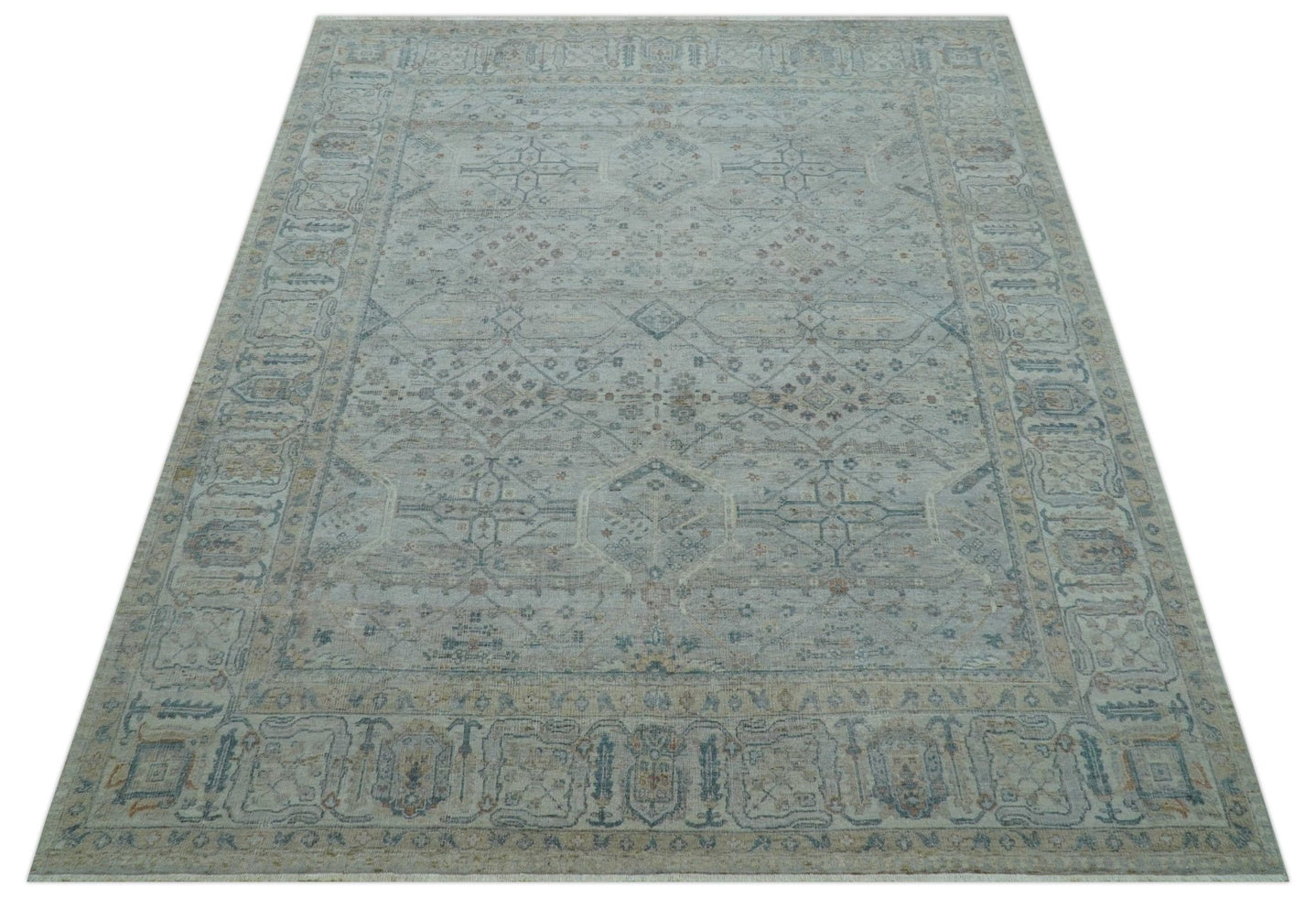 Custom Made Distressed Silver Blue Traditional Hand knotted Wool Area Rug - The Rug Decor