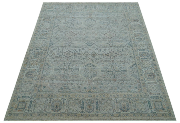 Custom Made Distressed Silver Blue Traditional Hand knotted Wool Area Rug - The Rug Decor