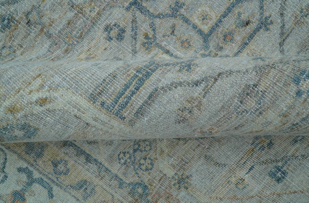 Custom Made Distressed Silver Blue Traditional Hand knotted Wool Area Rug - The Rug Decor