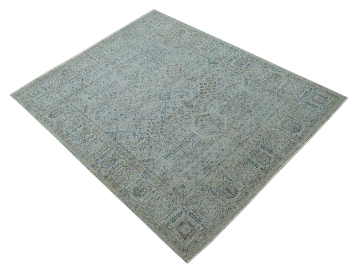 Custom Made Distressed Silver Blue Traditional Hand knotted Wool Area Rug - The Rug Decor