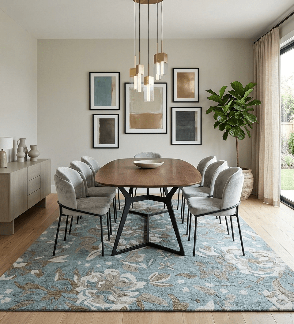 Custom Made Elegant Blue, Ivory and Olive Floral Design Hand Tufted wool Rug - The Rug Decor