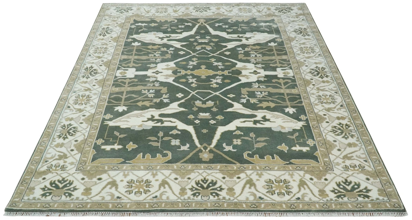 Custom Made Emerald Green Fine Hand knotted Wool Traditional Oushak Area Rug - The Rug Decor