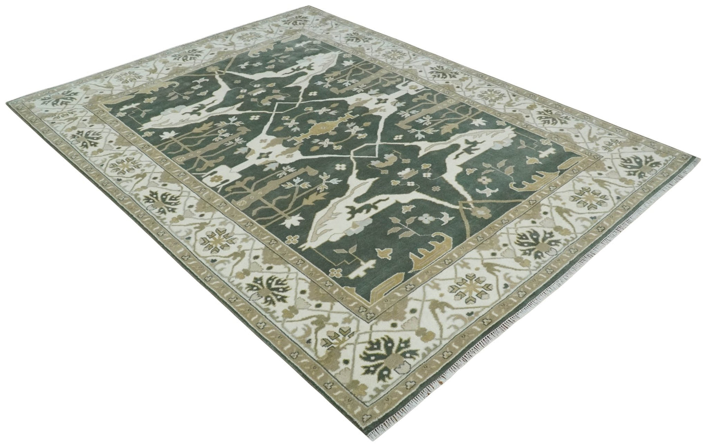 Custom Made Emerald Green Fine Hand knotted Wool Traditional Oushak Area Rug - The Rug Decor