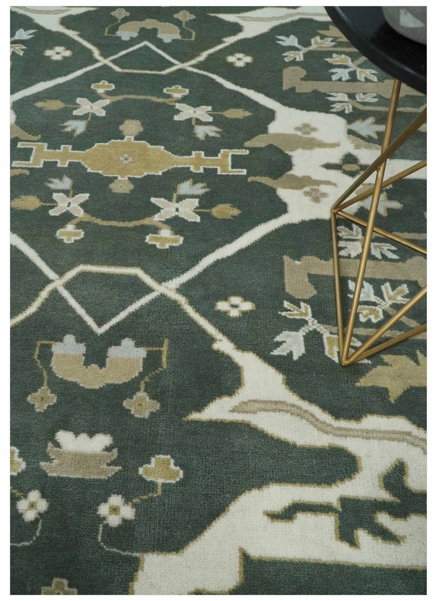 Custom Made Emerald Green Fine Hand knotted Wool Traditional Oushak Area Rug - The Rug Decor