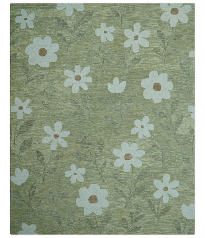 Custom Made Floral Olive Green Hand Tufted Wool Area Rug - The Rug Decor