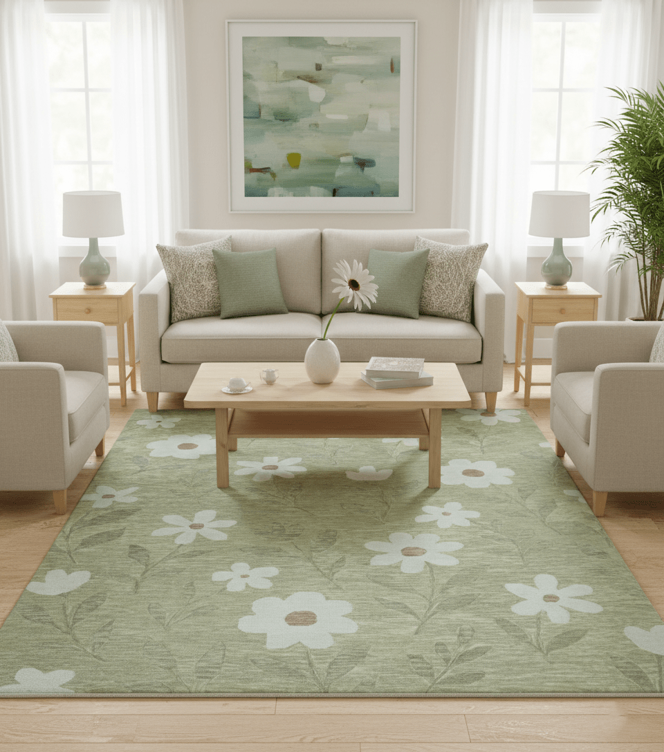 Custom Made Floral Olive Green Hand Tufted Wool Area Rug - The Rug Decor