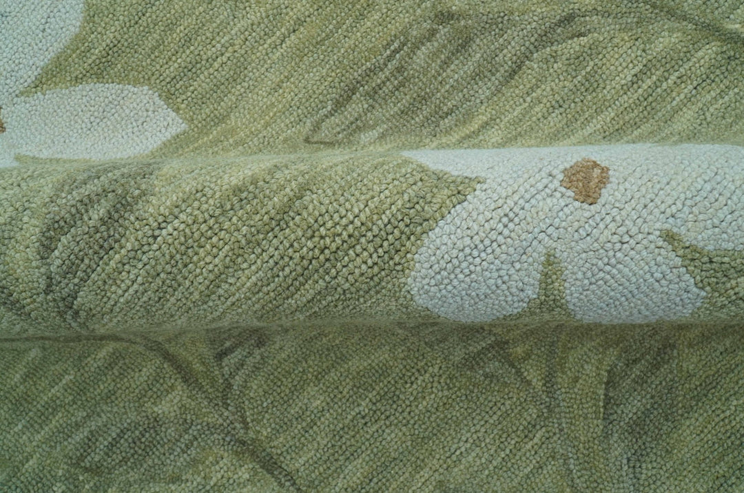 Custom Made Floral Olive Green Hand Tufted Wool Area Rug - The Rug Decor