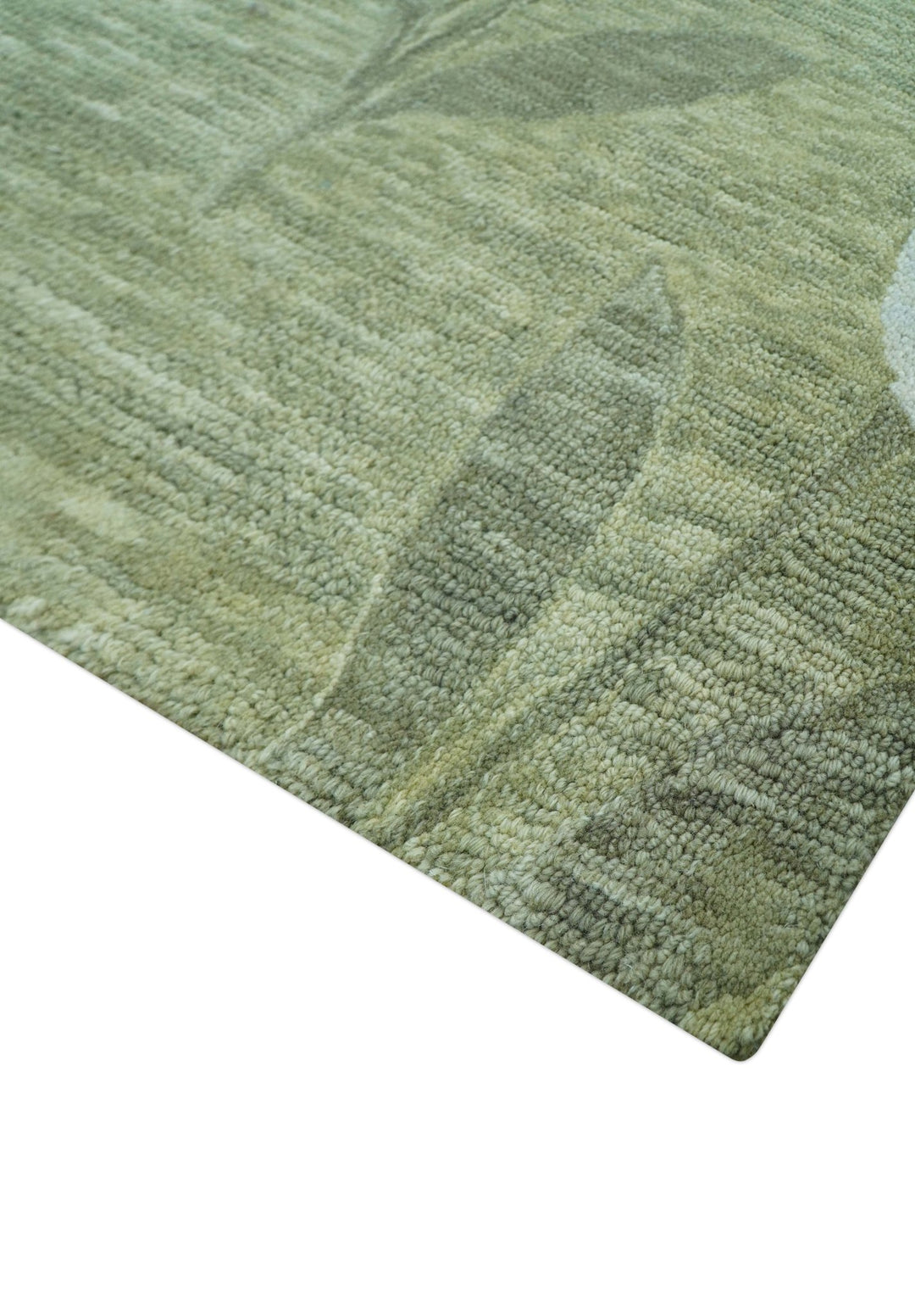 Custom Made Floral Olive Green Hand Tufted Wool Area Rug - The Rug Decor