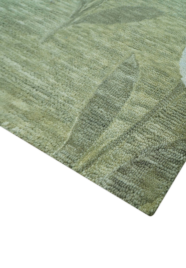 Custom Made Floral Olive Green Hand Tufted Wool Area Rug - The Rug Decor