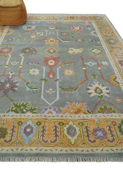 Custom Made Gray and Gold Hand knotted Traditional Oushak wool Area Rug - The Rug Decor