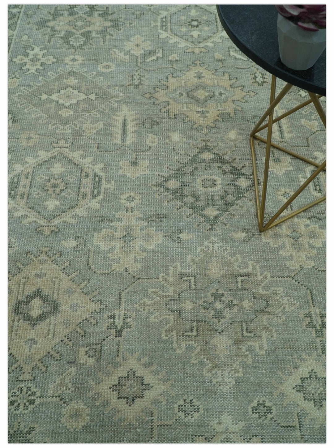 Custom Made Gray And Ivory Traditional Turkish Design Hand knotted Wool Area Rug - The Rug Decor