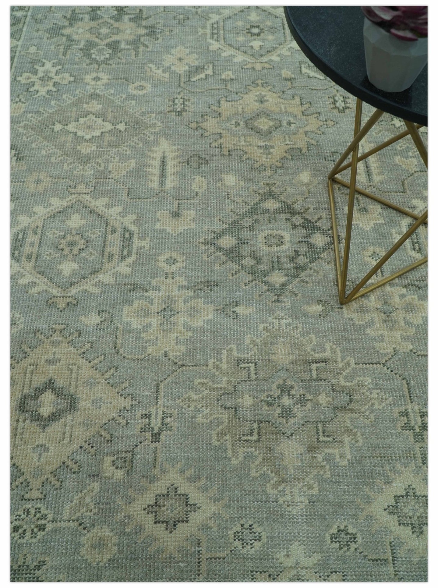 Custom Made Gray And Ivory Traditional Turkish Design Hand knotted Wool Area Rug - The Rug Decor