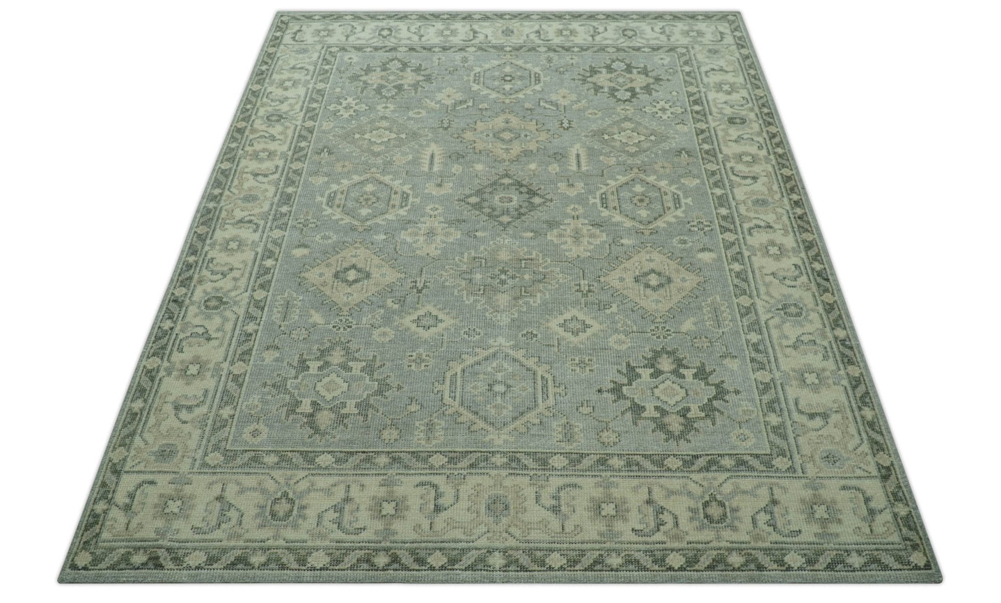 Custom Made Gray And Ivory Traditional Turkish Design Hand knotted Wool Area Rug - The Rug Decor