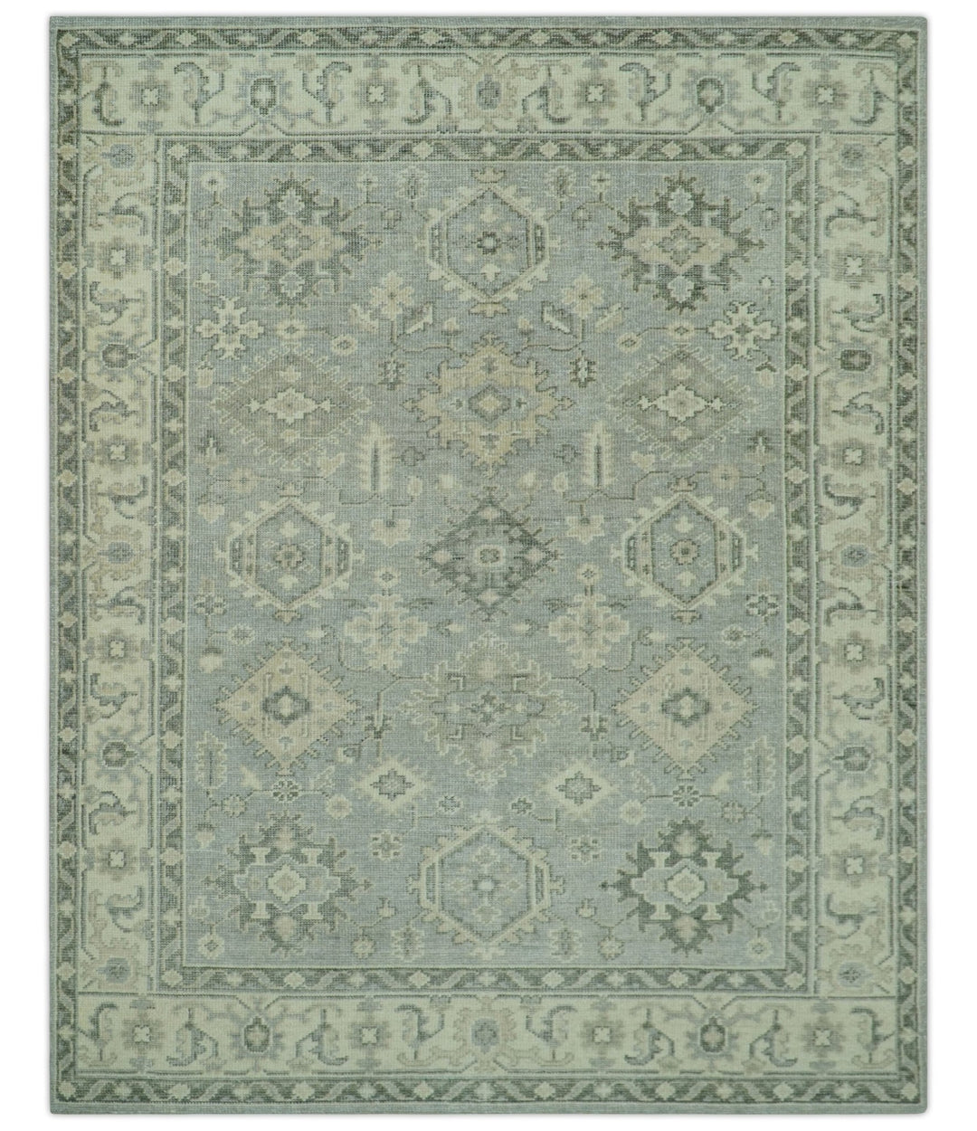 Custom Made Gray And Ivory Traditional Turkish Design Hand knotted Wool Area Rug - The Rug Decor