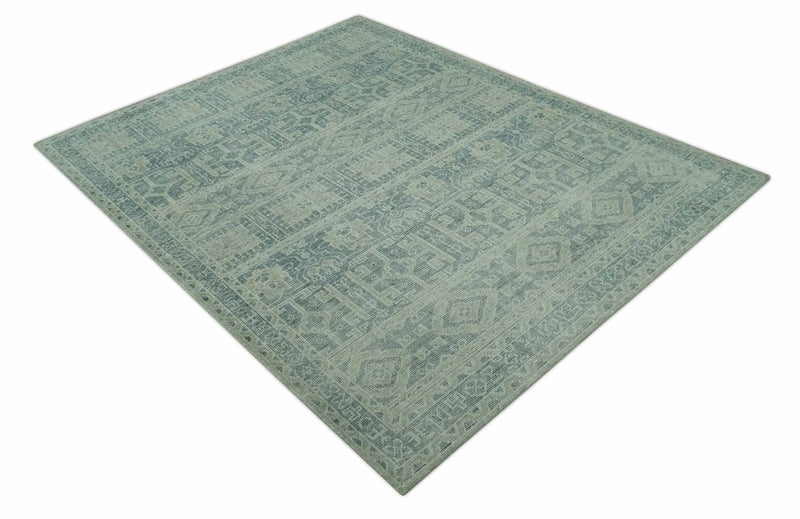 Custom Made Gray, Beige and Silver Hand Knotted Tribal Design wool area rug - The Rug Decor