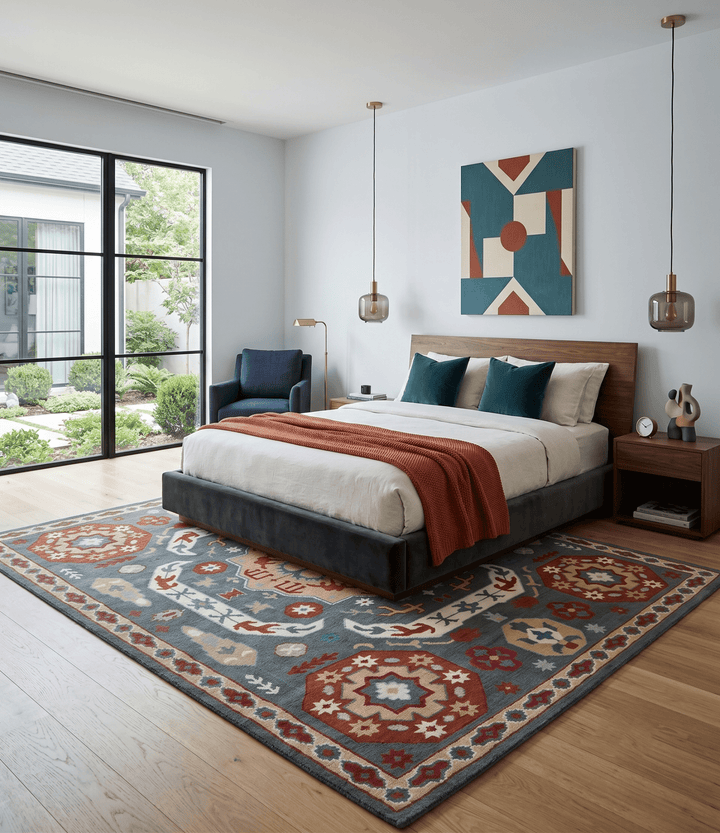 Custom Made Gray, Rust and Peach Traditional Medallion Mamluk Design wool Rug - The Rug Decor