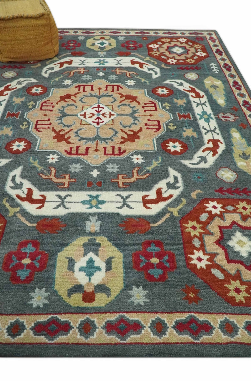 Custom Made Gray, Rust and Peach Traditional Medallion Mamluk Design wool Rug - The Rug Decor