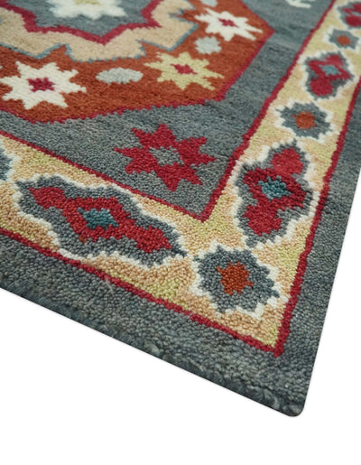 Custom Made Gray, Rust and Peach Traditional Medallion Mamluk Design wool Rug - The Rug Decor