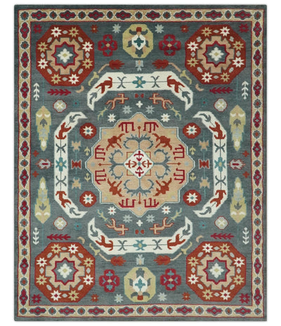 Custom Made Gray, Rust and Peach Traditional Medallion Mamluk Design wool Rug - The Rug Decor