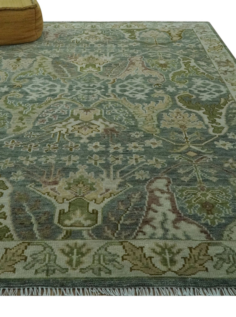 Custom Made Gray, Silver and Green Hand Knotted Traditional Large Design wool area rug - The Rug Decor