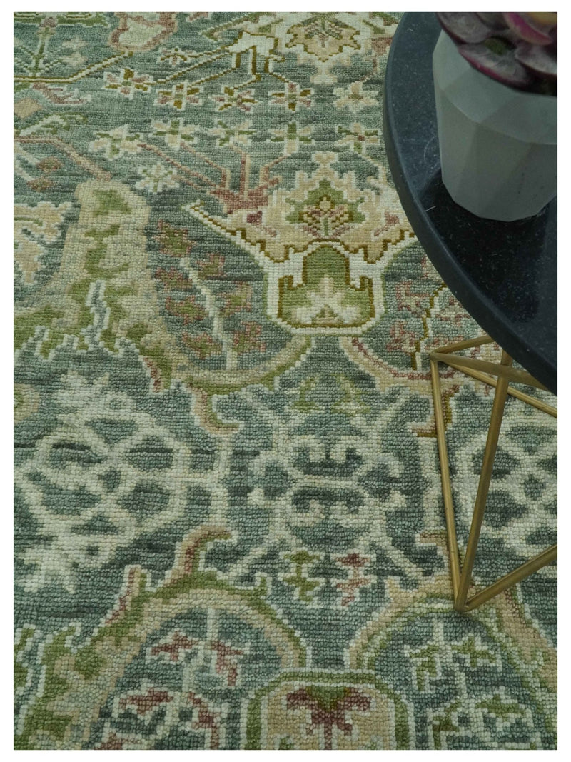 Custom Made Gray, Silver and Green Hand Knotted Traditional Large Design wool area rug - The Rug Decor