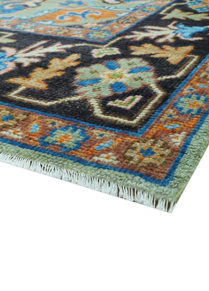 Custom Made Green And Blue Traditional Heriz Hand Knotted Wool Rug - The Rug Decor