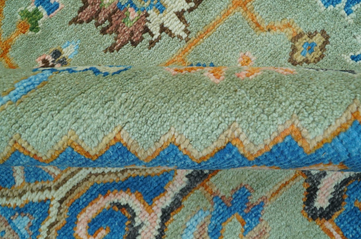 Custom Made Green And Blue Traditional Heriz Hand Knotted Wool Rug - The Rug Decor