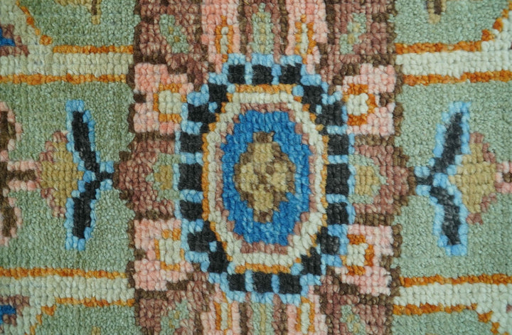 Custom Made Green And Blue Traditional Heriz Hand Knotted Wool Rug - The Rug Decor