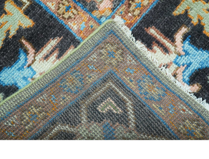 Custom Made Green And Blue Traditional Heriz Hand Knotted Wool Rug - The Rug Decor