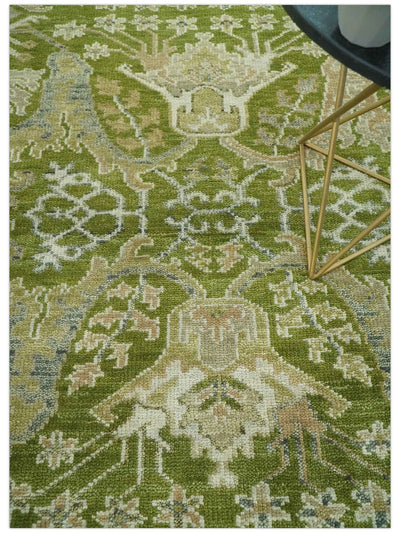 Custom Made Green and Ivory Traditional Dragon Oushak Design Hand knotted wool rug - The Rug Decor