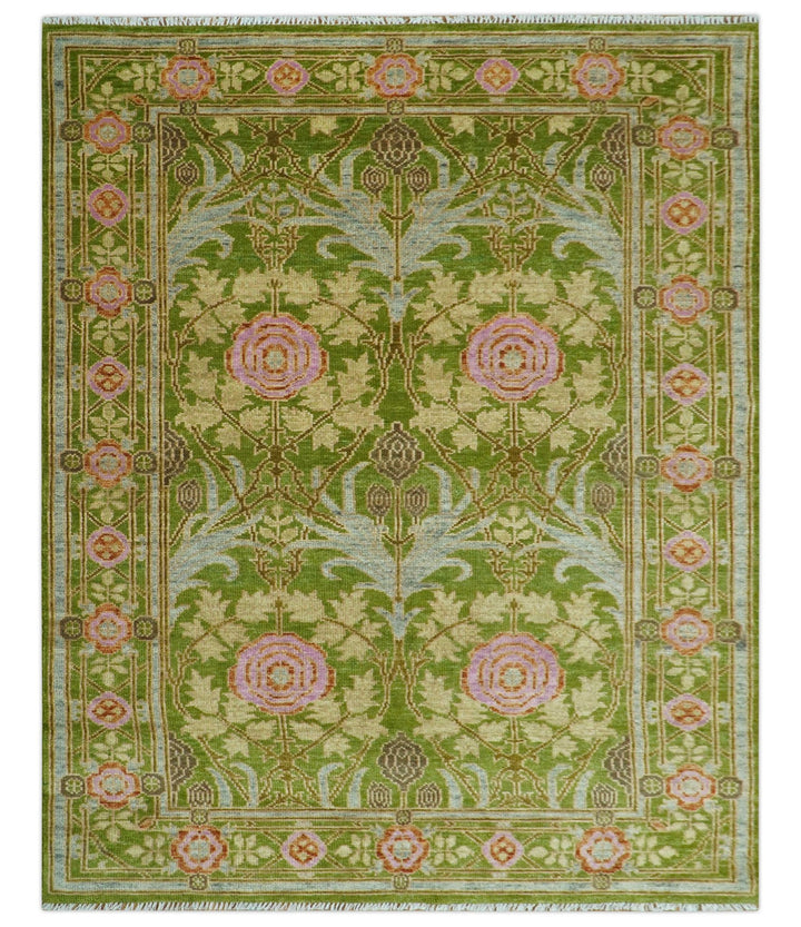 Custom Made Green And Pink Traditional Donegal Design Hand Knotted wool area rug - The Rug Decor