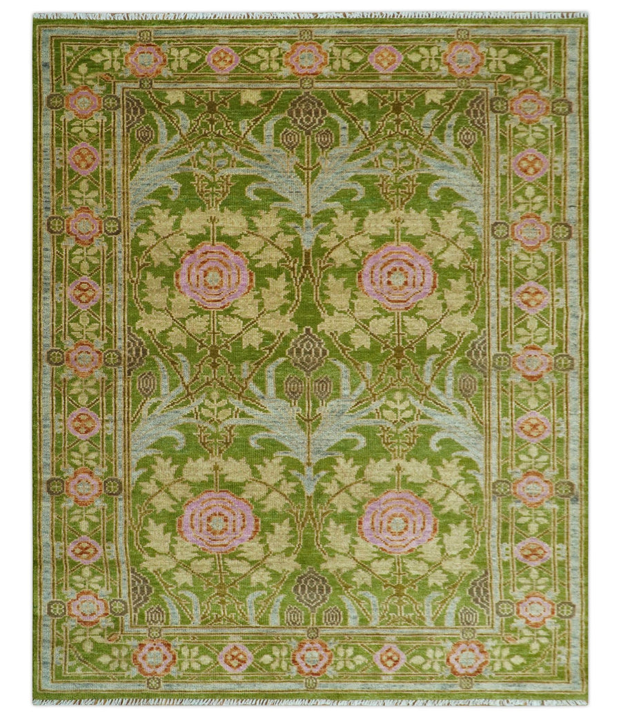 Custom Made Green And Pink Traditional Donegal Design Hand Knotted wool area rug - The Rug Decor
