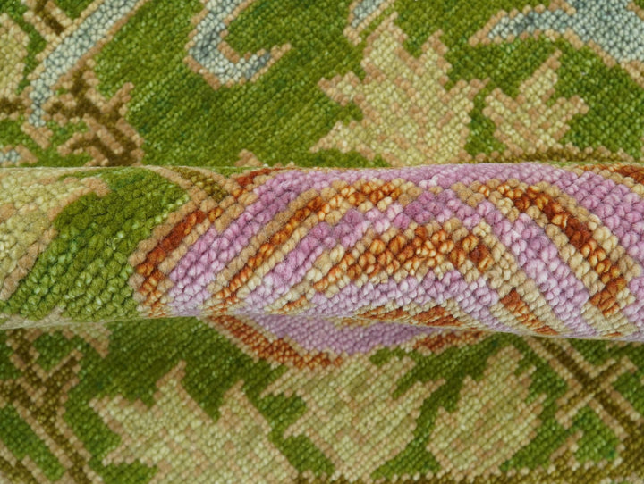 Custom Made Green And Pink Traditional Donegal Design Hand Knotted wool area rug - The Rug Decor