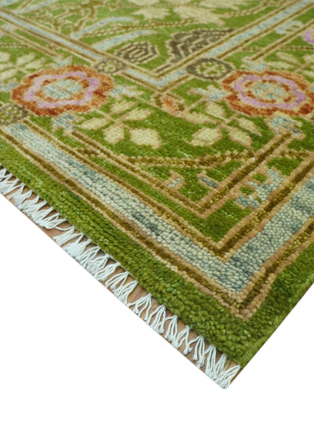 Custom Made Green And Pink Traditional Donegal Design Hand Knotted wool area rug - The Rug Decor