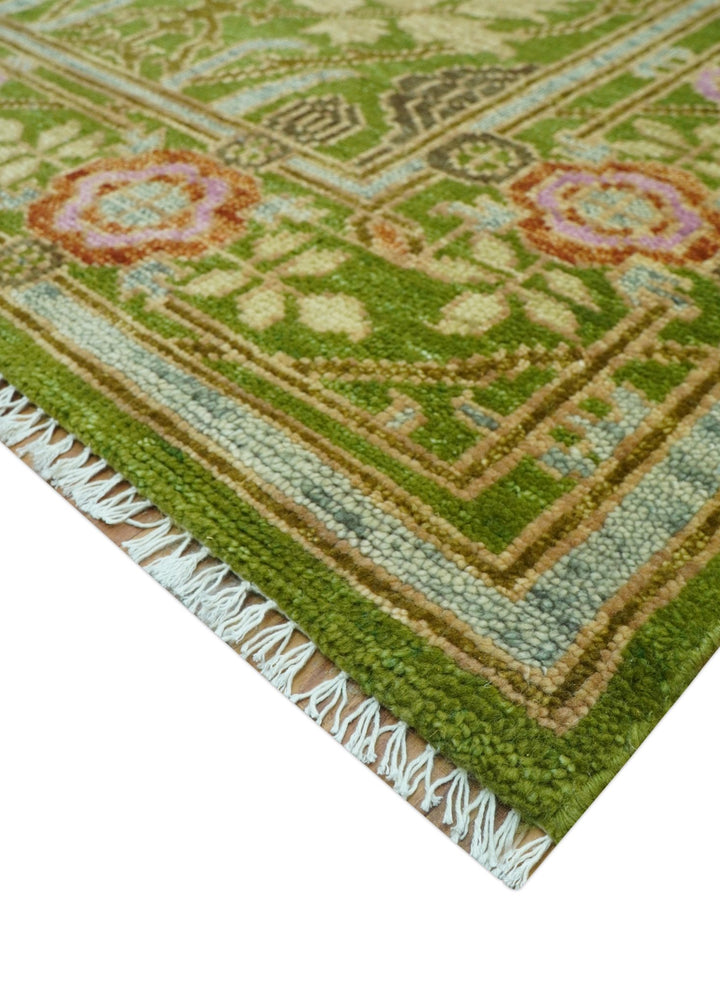 Custom Made Green And Pink Traditional Donegal Design Hand Knotted wool area rug - The Rug Decor