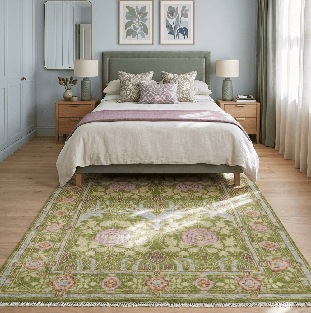 Custom Made Green And Pink Traditional Donegal Design Hand Knotted wool area rug - The Rug Decor