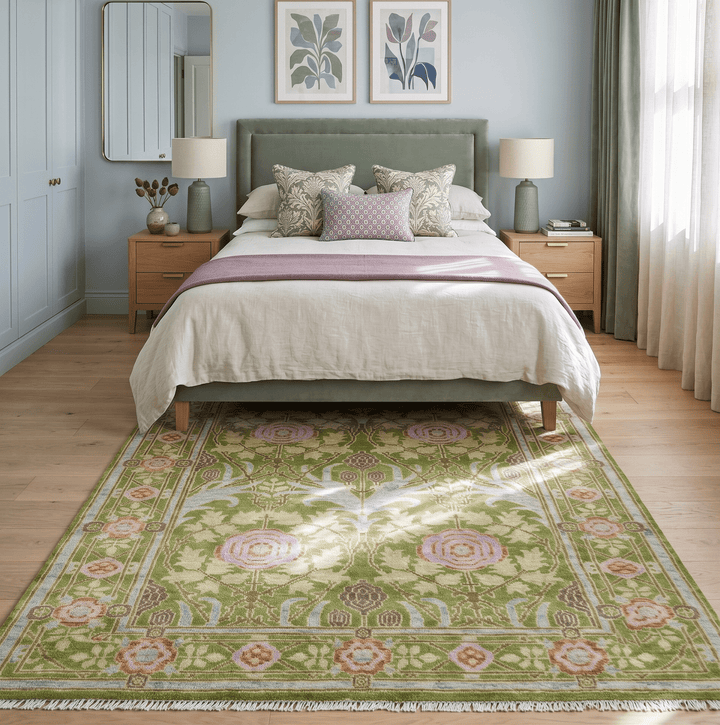 Custom Made Green And Pink Traditional Donegal Design Hand Knotted wool area rug - The Rug Decor