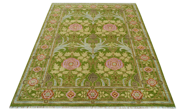 Custom Made Green And Pink Traditional Donegal Design Hand Knotted wool area rug - The Rug Decor