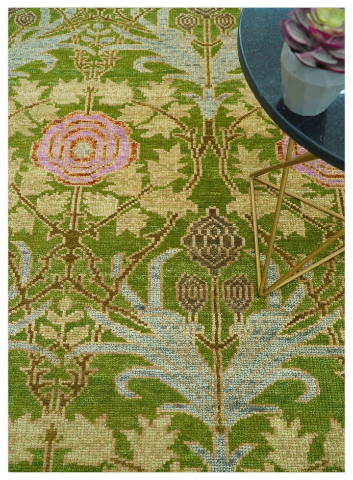 Custom Made Green And Pink Traditional Donegal Design Hand Knotted wool area rug - The Rug Decor