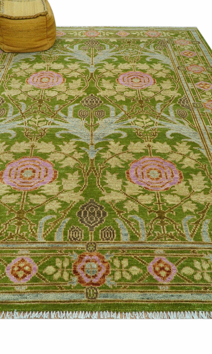 Custom Made Green And Pink Traditional Donegal Design Hand Knotted wool area rug - The Rug Decor