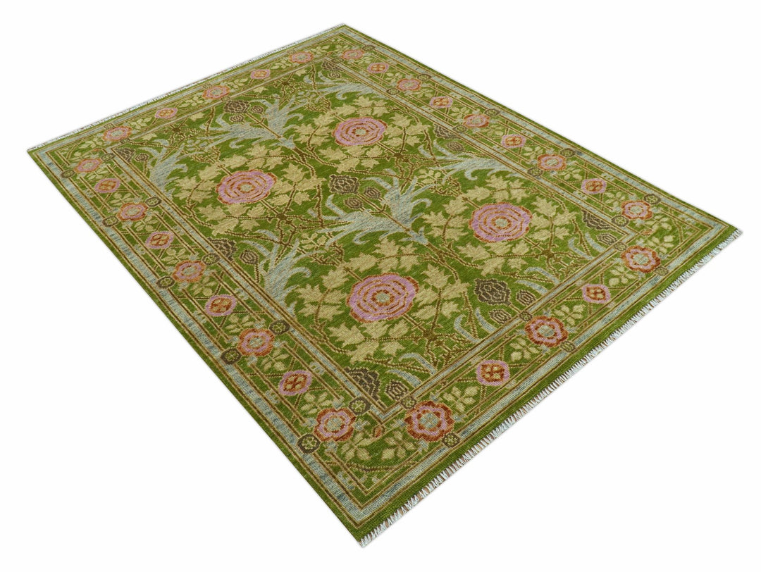 Custom Made Green And Pink Traditional Donegal Design Hand Knotted wool area rug - The Rug Decor