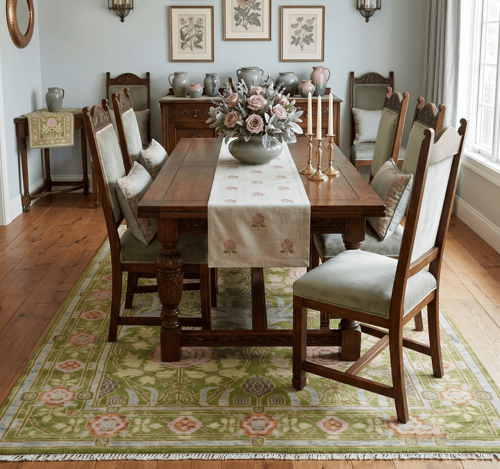 Custom Made Green And Pink Traditional Donegal Design Hand Knotted wool area rug - The Rug Decor