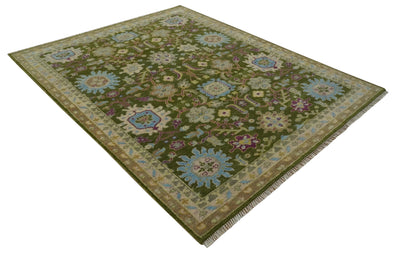 Custom Made Green, Beige and Purple Hand Knotted Traditional Oushak wool area rug - The Rug Decor